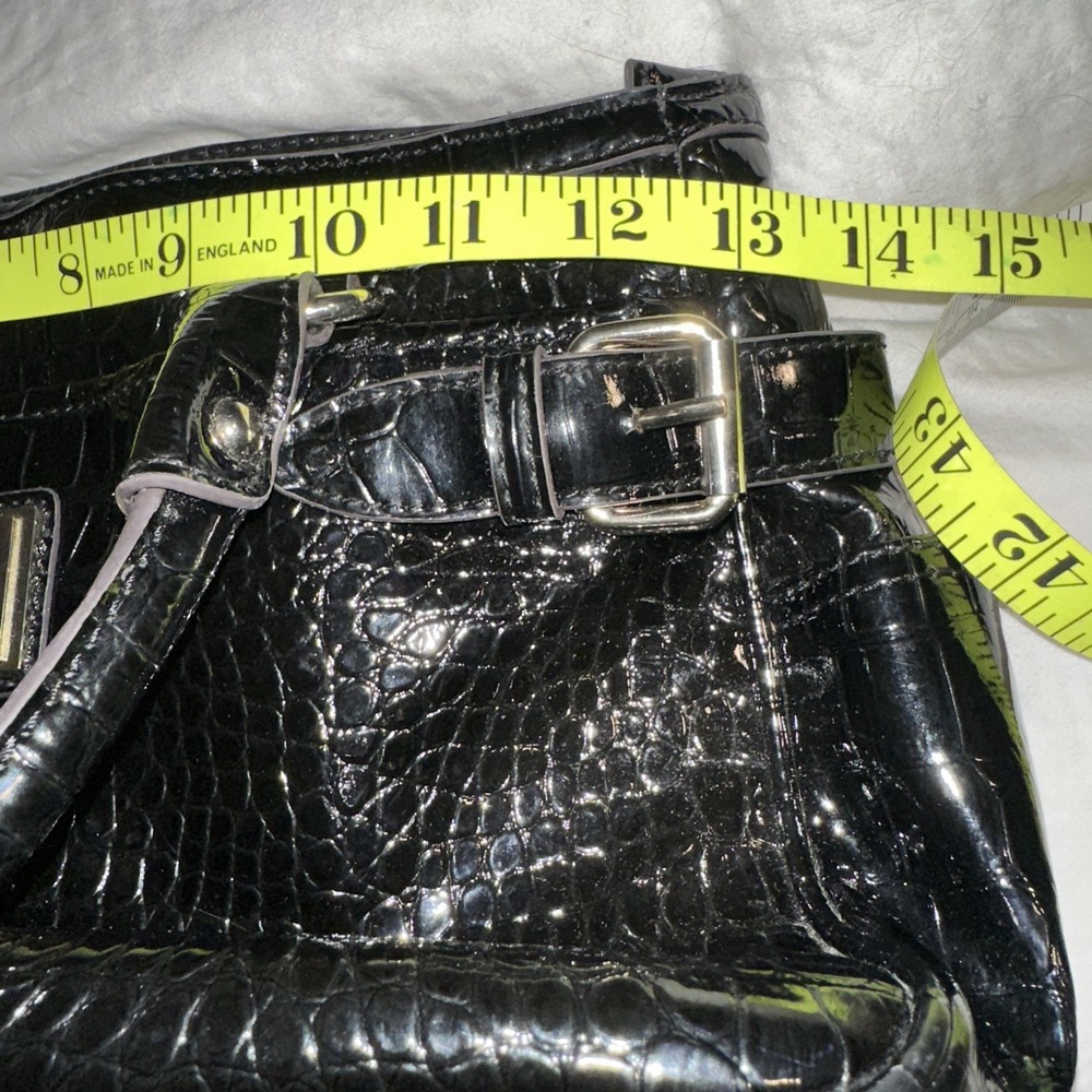 Anne Klein Black Croc-embossed Large Shoulder Bag Handbag Purse Gold Hardware - Picture 11 of 12